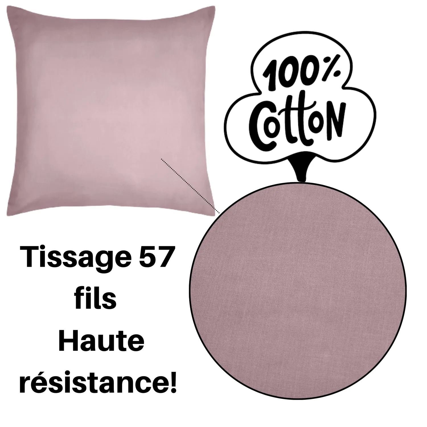 STOF Eden taie d’oreiller 63x63 cm vieux rose coton