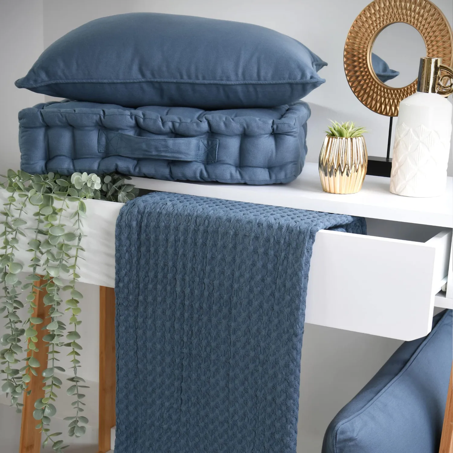 Stof Oxford coussin 30x50 bleu orage satin coton