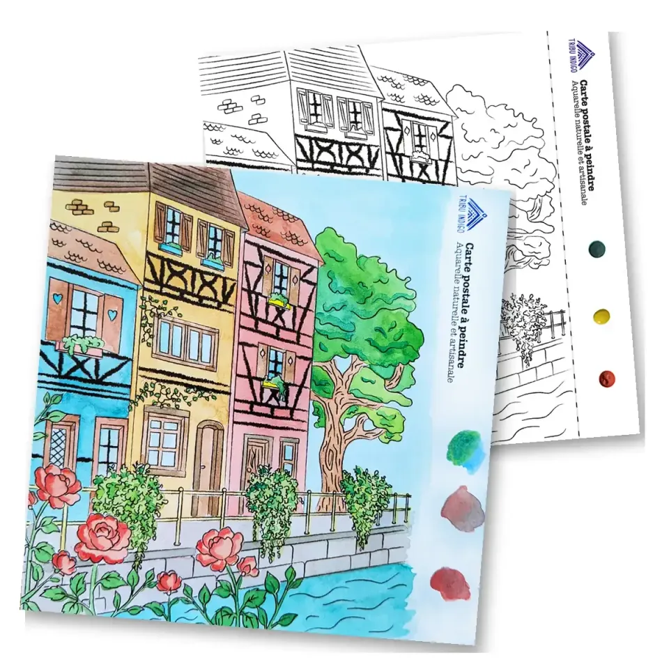Tribu Indigo Canal fleuri carte DIY à peindre + aquarelle naturelle
