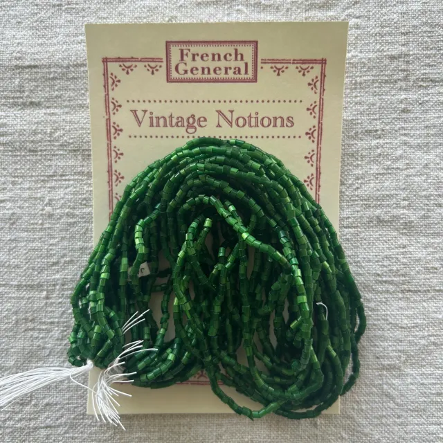 French General perles tube verre vert vintage écheveau