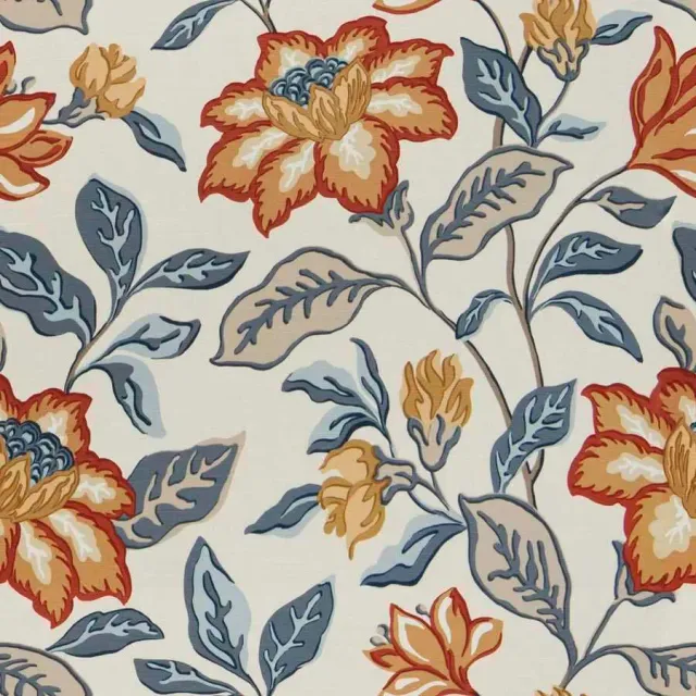 French General Indigo Delphine Sienna tissu ameublement coton lin