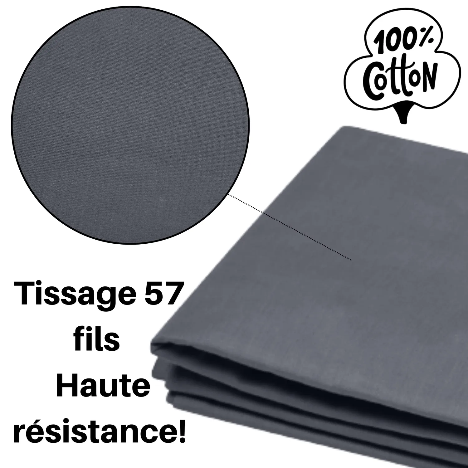 Stof Eden drap plat 180x290 cm ardoise coton