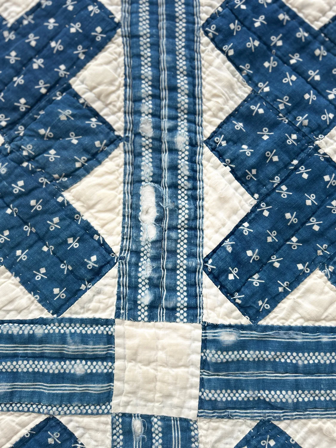 French General Early Indigo quilt ancien coton bleu 178x208 cm