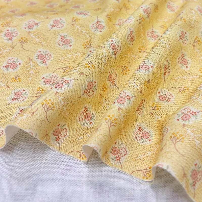 Yoko Saito web2603-A06 tissu coton jaune fleurs au mètre