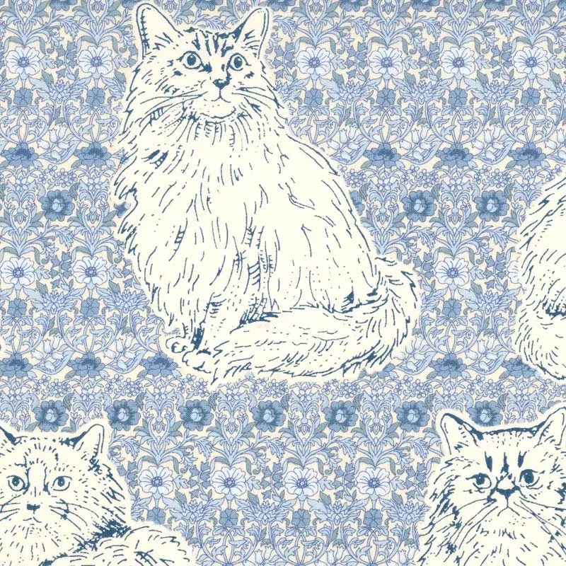 Yoko Saito Cat's Playground tissu coton bleu clair au mètre