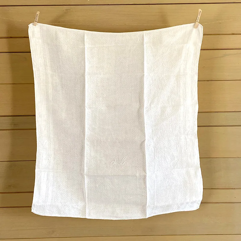 French General JB Monogram serviette lin ancien 69x74 cm