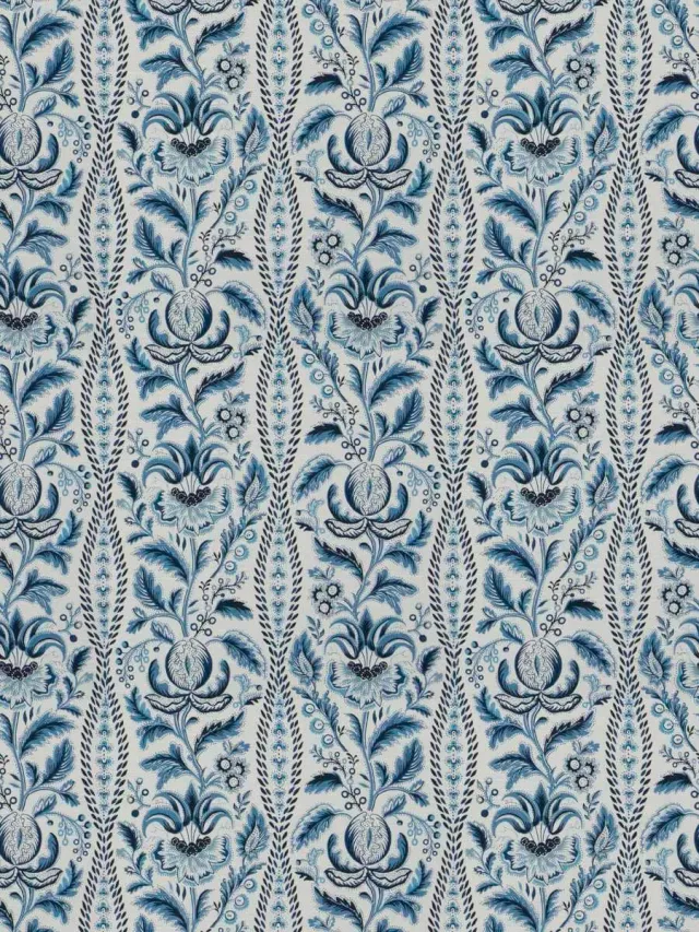 French General Eloise Azure tissu ameublement indigo coton lin