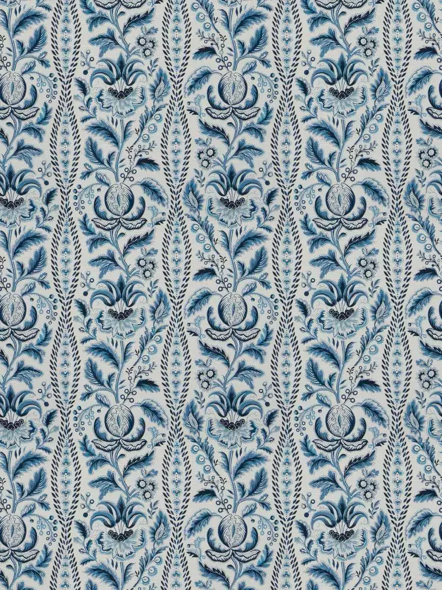 French General Eloise Azure tissu ameublement indigo coton lin