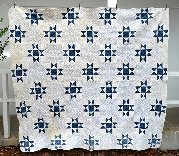 French General quilt étoile indigo dessus-de-lit ancien