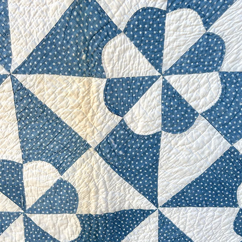 French General Blue Flower quilt ancien coton 198x200 cm