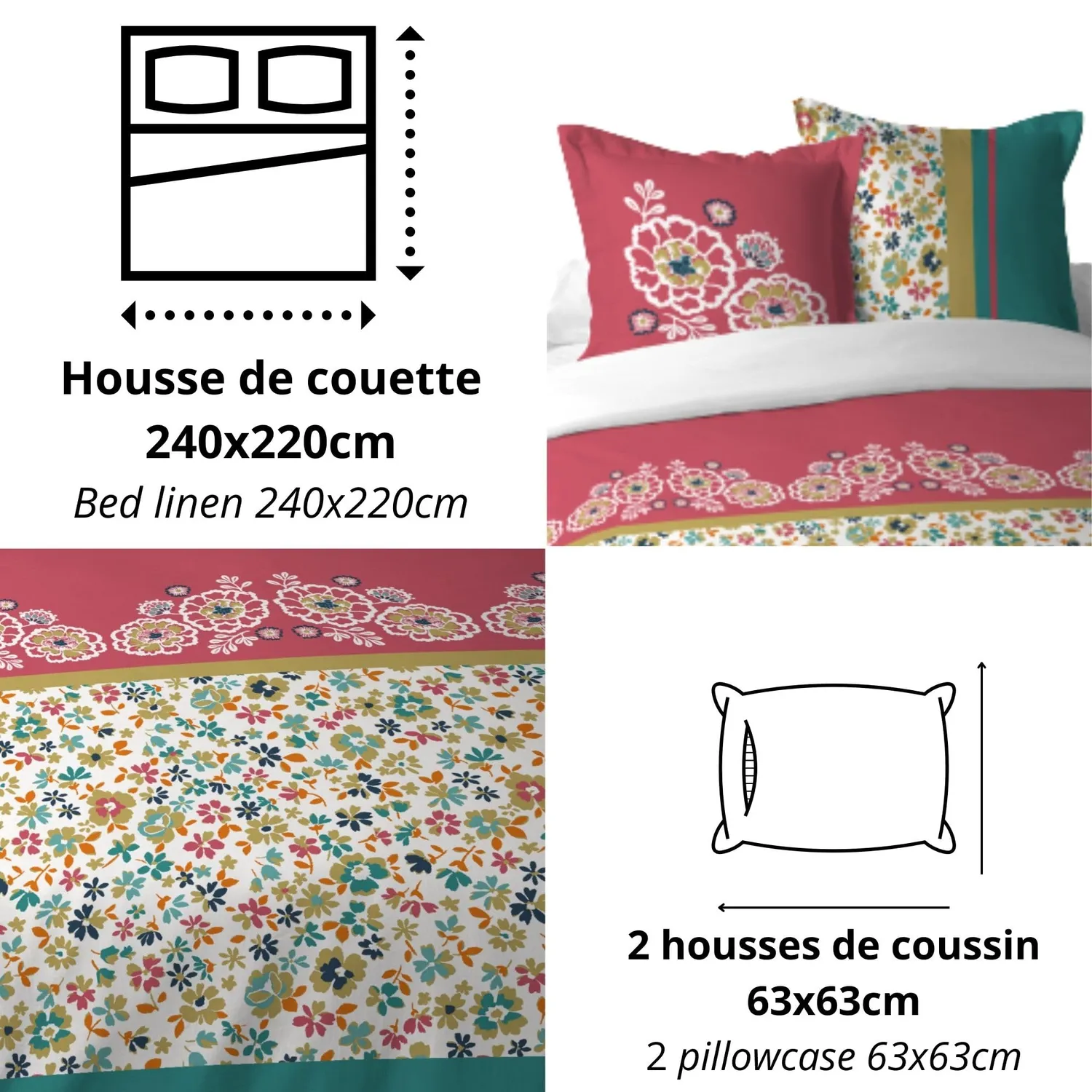 Stof Amaryllis parure housse de couette 240x220 coton multicolore