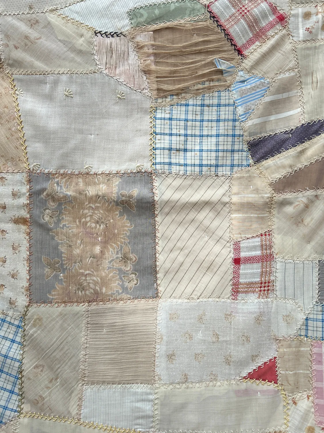 French General Antique Crazy Quilt double face quilt ancien soie coton