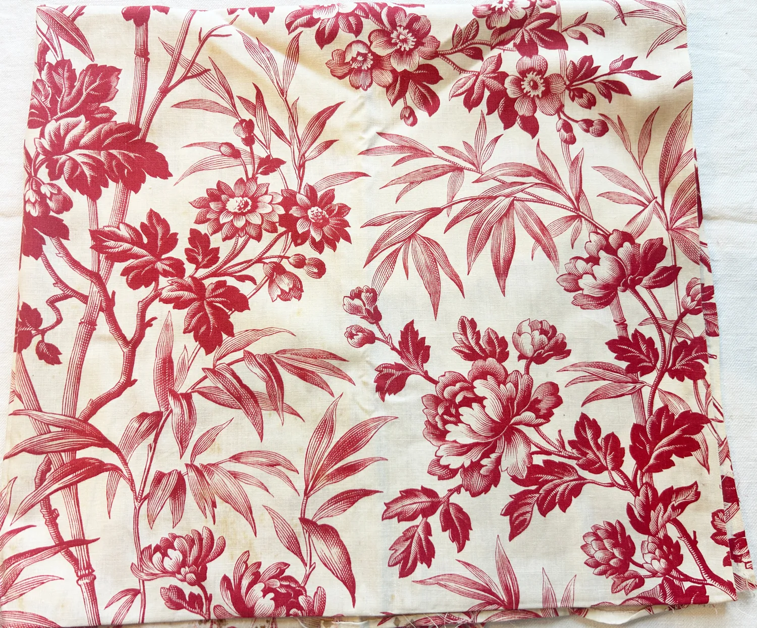 French General Floral Scrap coupon tissu ancien coton rouge 35x40