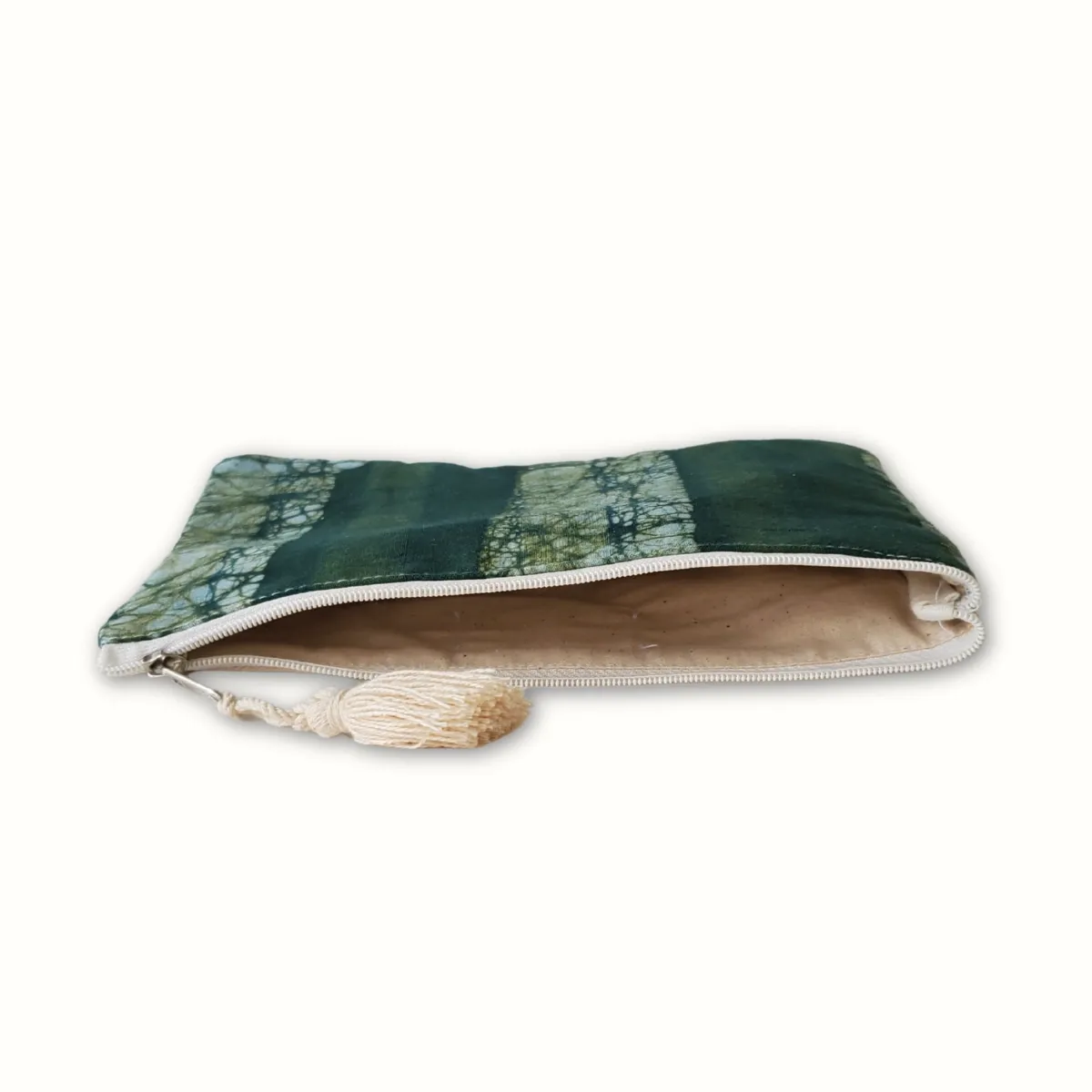 Tribu Indigo Dabu pochette tissu 21x15 verte coton bio