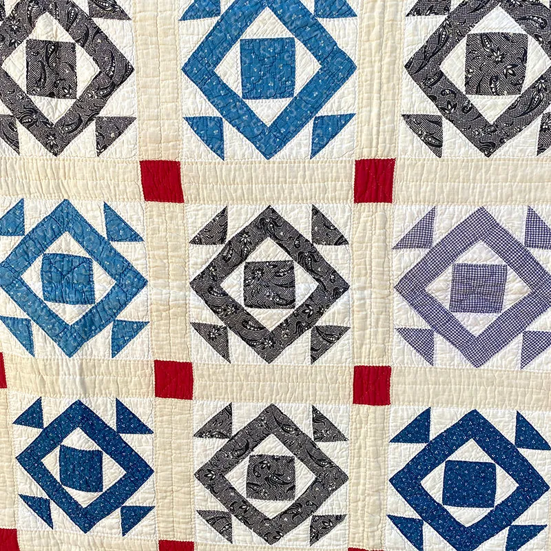 French General Dancing Square quilt ancien coton 165x196