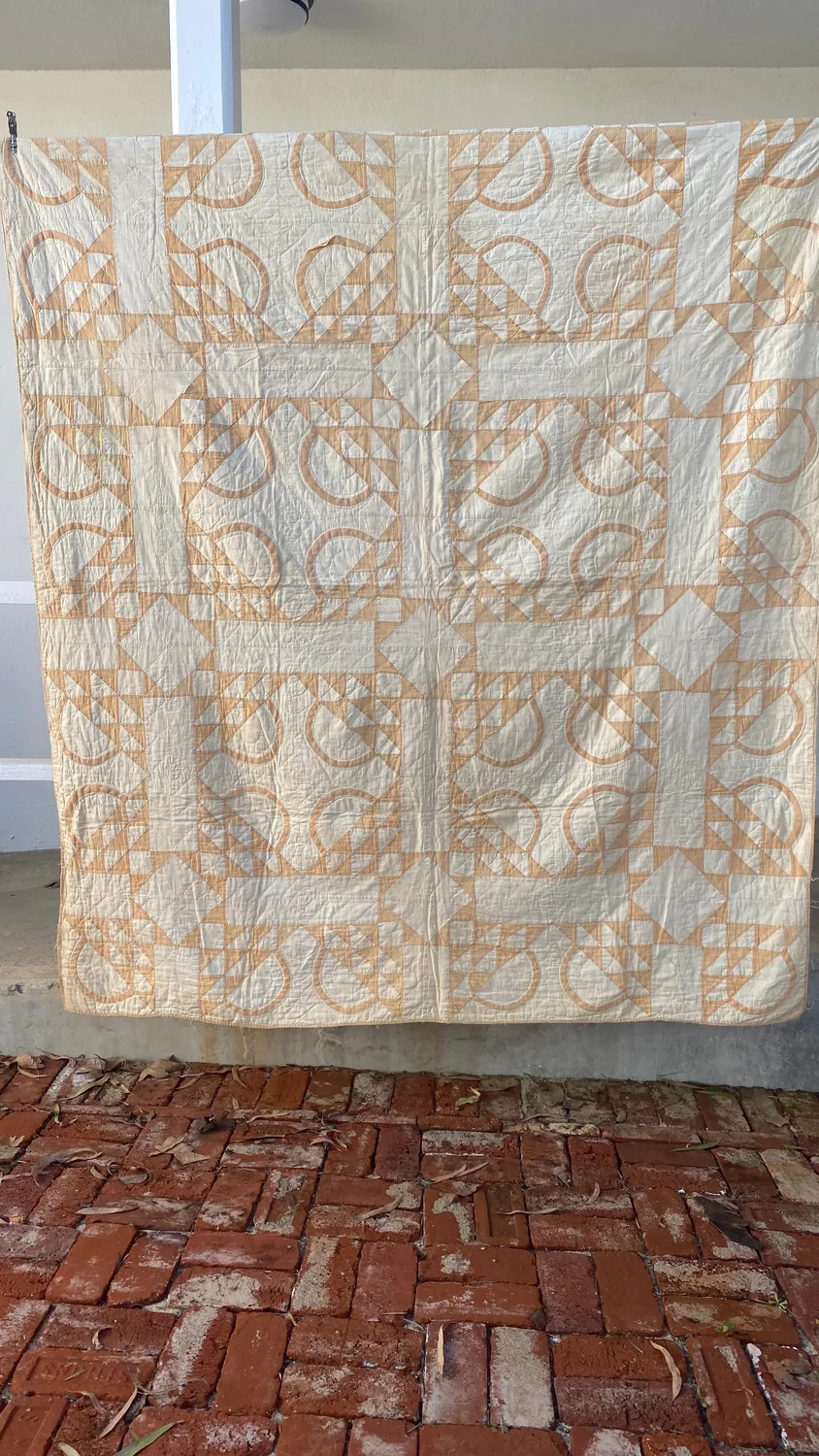 French General Early Primitive Basket quilt ancien coton 195x168