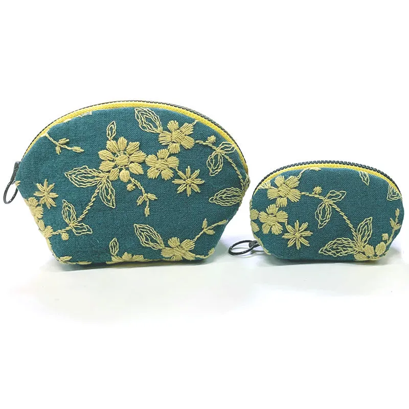 Yoko Saito kit pochette ronde brodée fleur verte grande + petite
