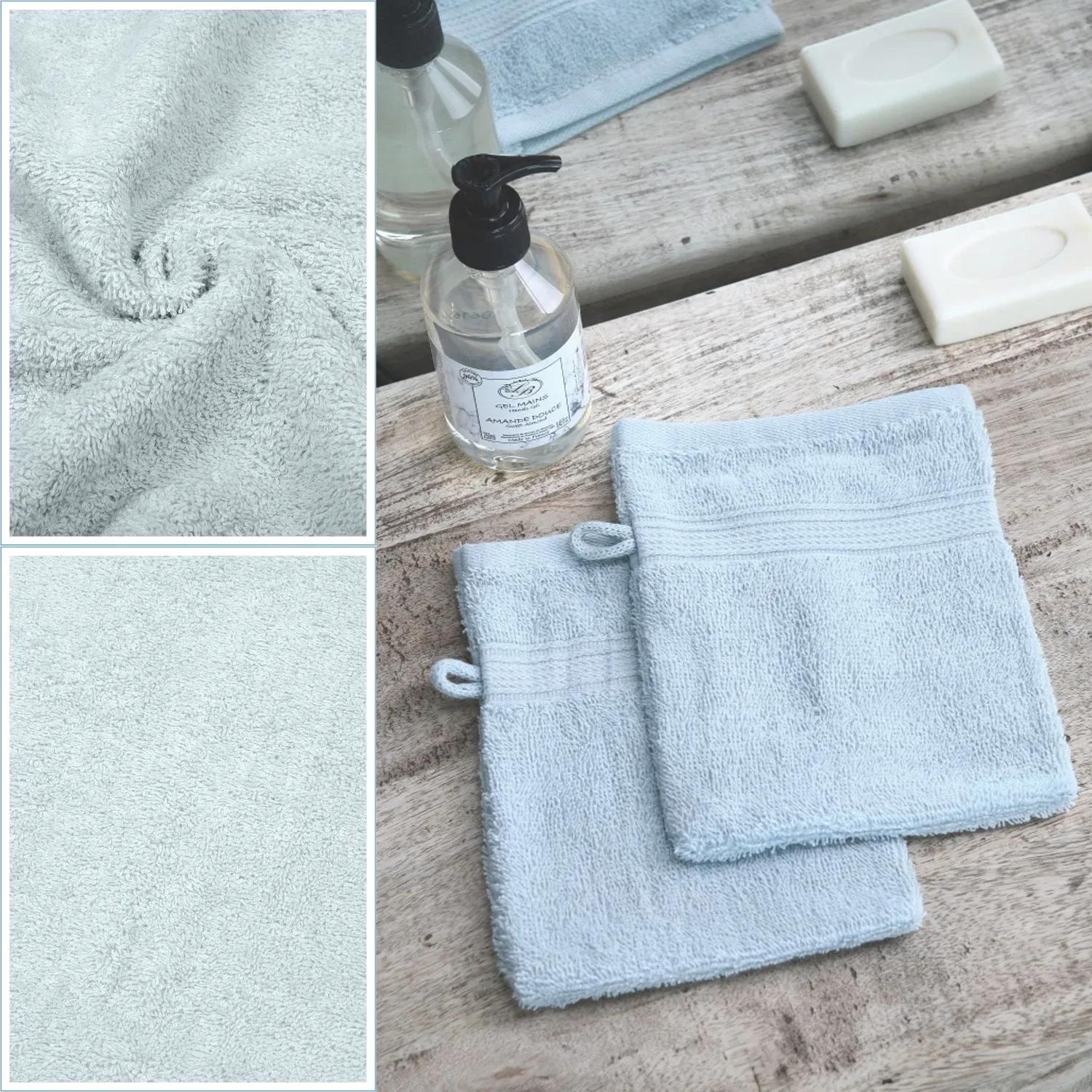 STOF Lagune gants de toilette 15x21 ciel bio lot 2