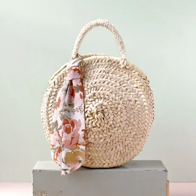 La Maison Naïve Palme petit sac rond tressé main