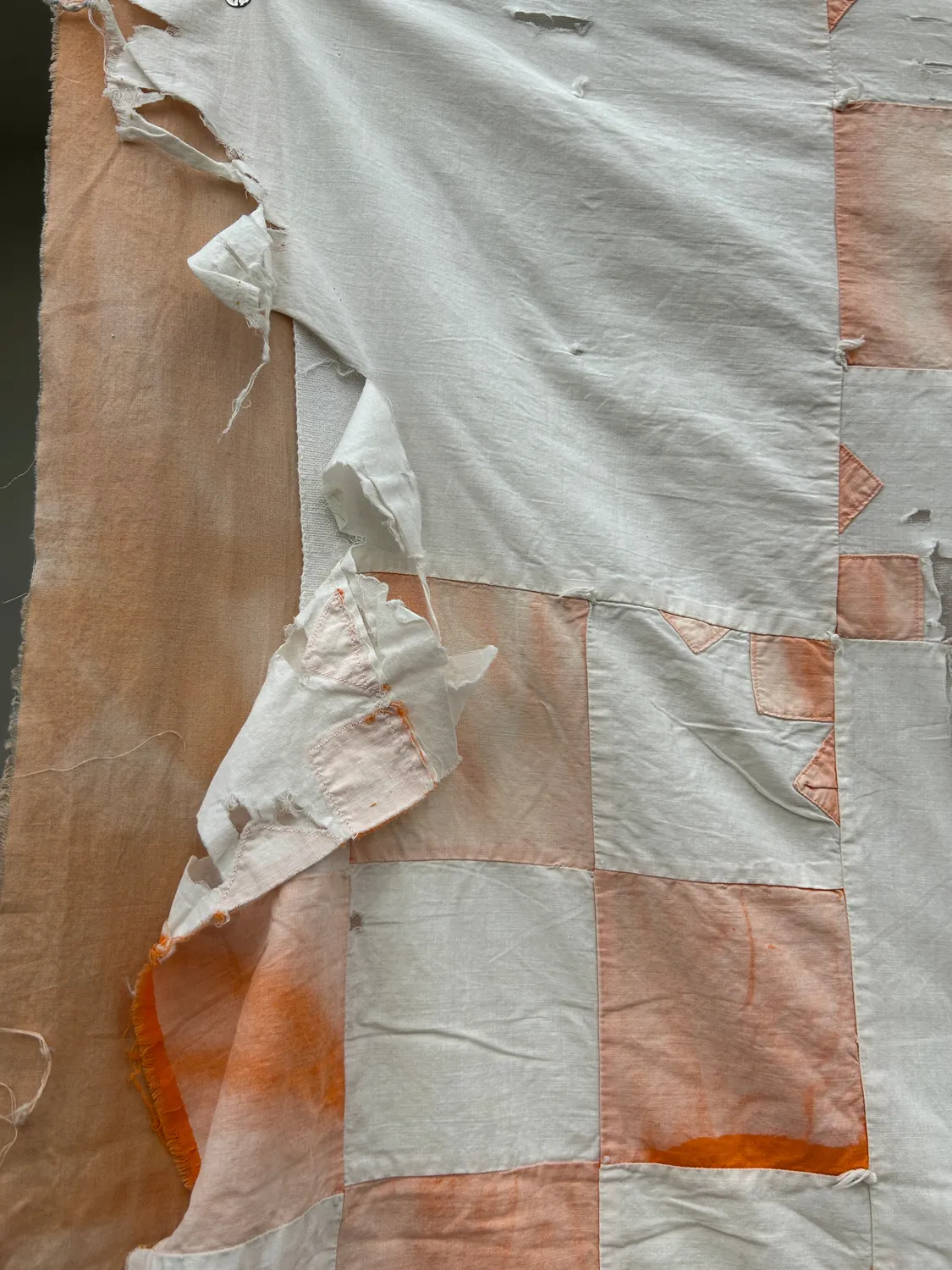 French General Nine Patch quilt ancien orange à découper 208 cm
