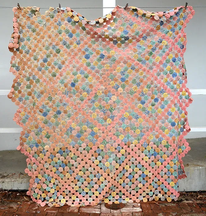 French General Yo-Yo quilt ancien coton pastel 208x224 cm