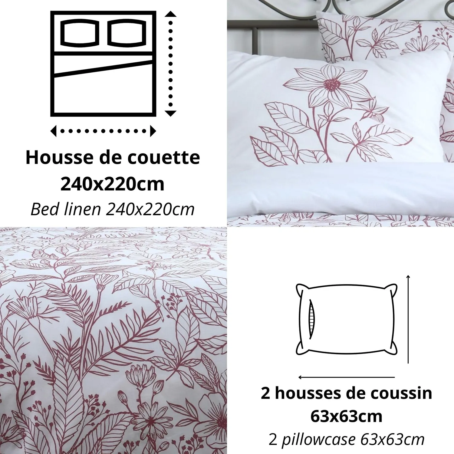 STOF Maelys parure housse de couette 240x220 fleurs coton