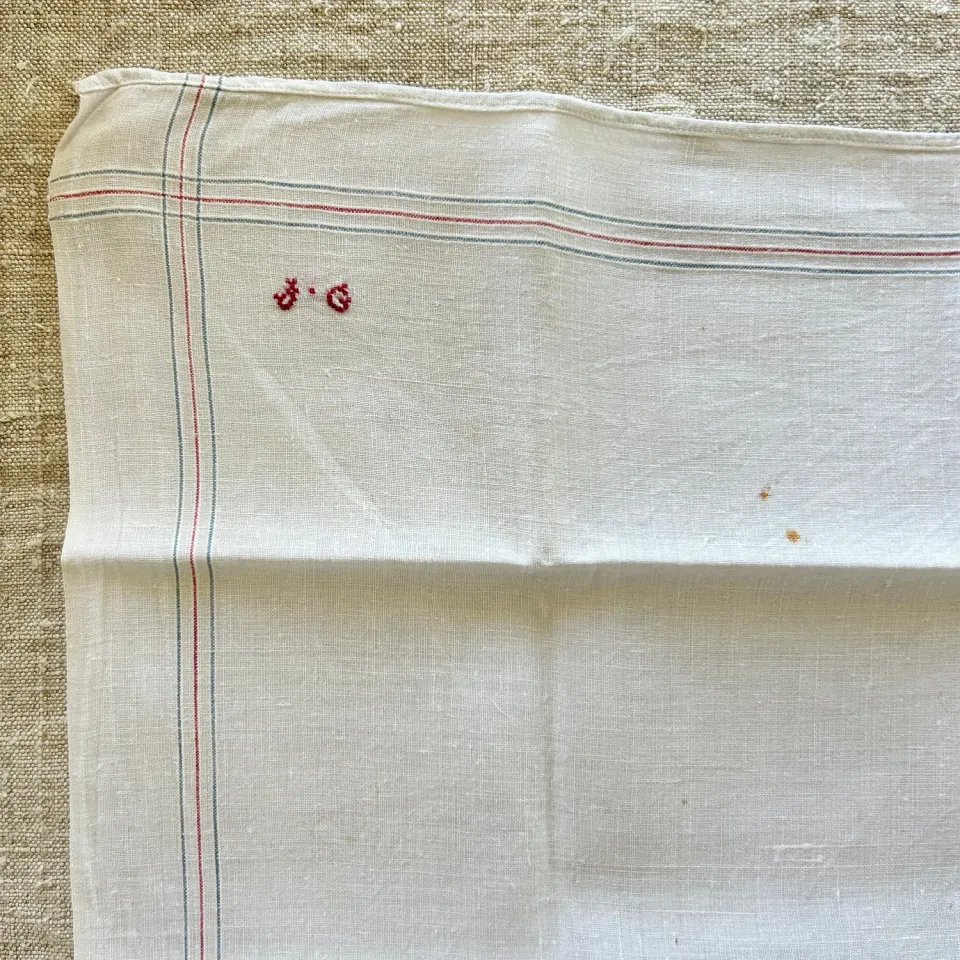French General JG mouchoirs lin ancien monogramme lot de 2