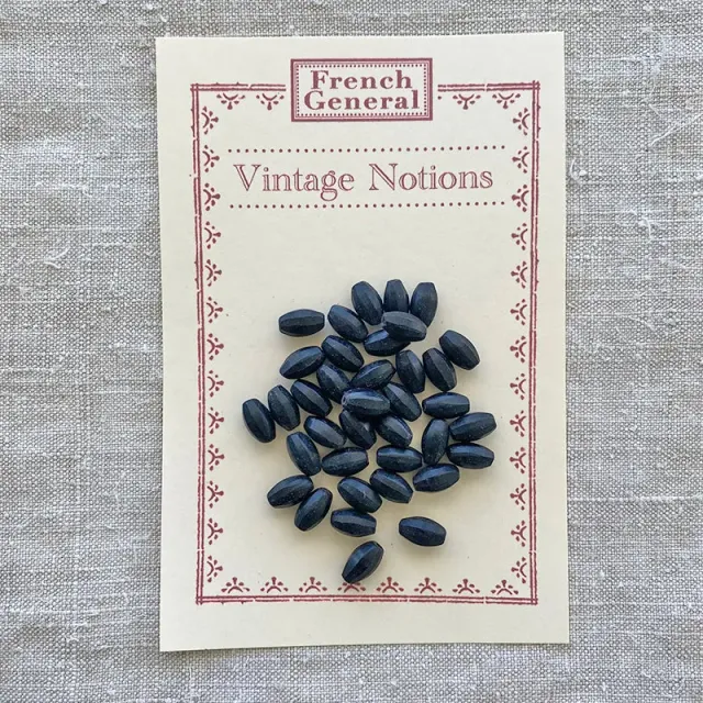 French General Vintage Jet perles jais noires mates 36 perles