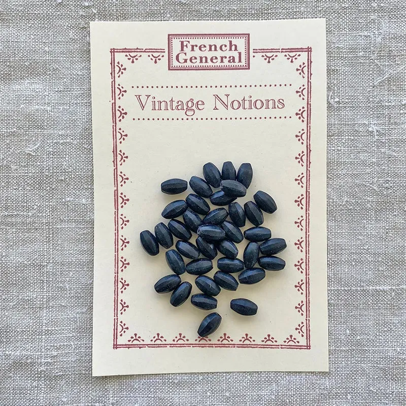French General Vintage Jet perles jais noires mates 36 perles