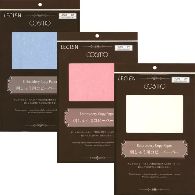 Yoko Saito papier calque broderie bleu lot 3 feuilles craie
