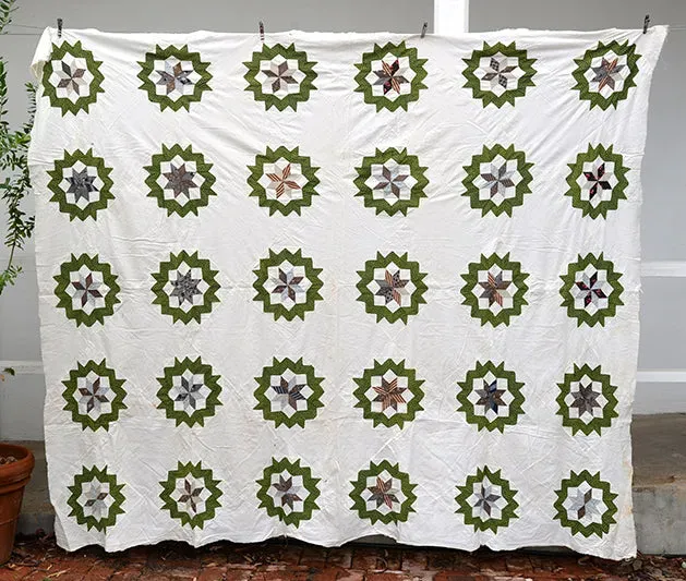 French General Carpenter's Wheel dessus de quilt ancien 188x198 cm