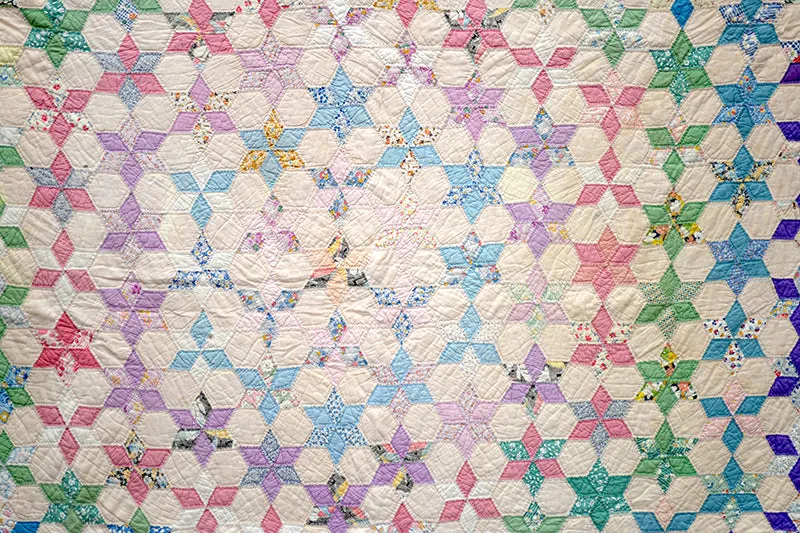 French General Tumbling Star quilt ancien pastel 180 cm main