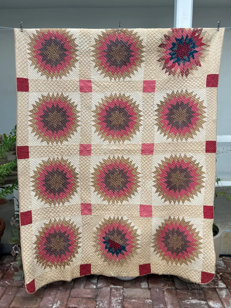 French General Starburst quilt ancien main 152x198 cm