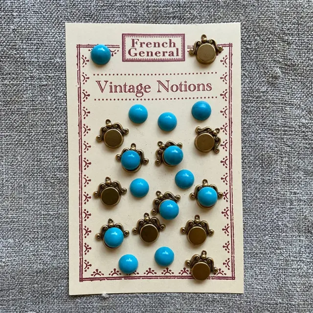 French General cabochons turquoise verre 10 mm lot 12 laiton