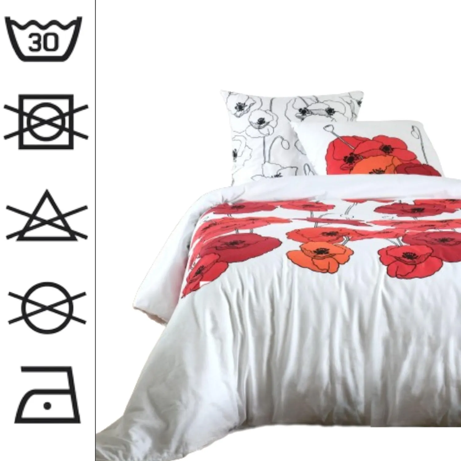 STOF Diane housse de couette 240x220 coton blanc rouge