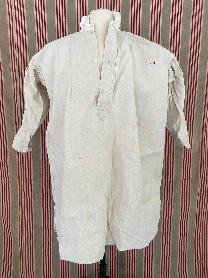 French General chemise ancienne chanvre coton monogramme JB