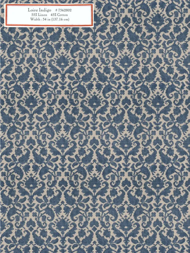 French General Loire Indigo tissu ameublement bleu 137 cm