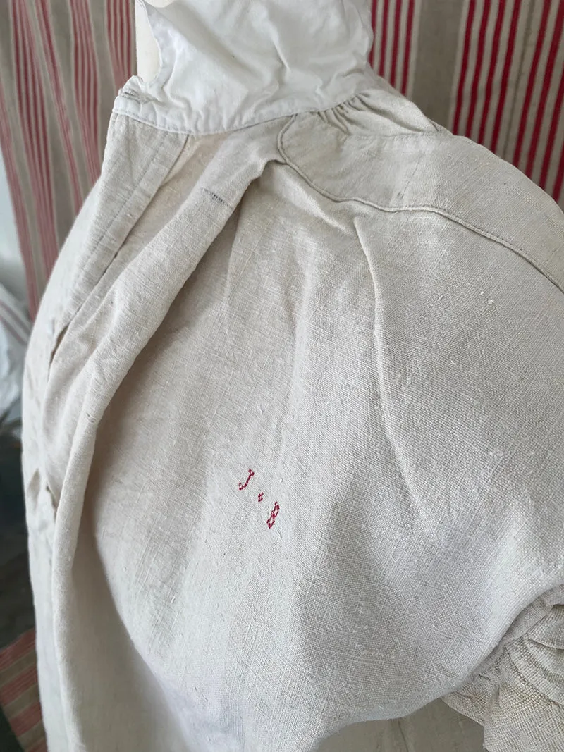 French General chemise ancienne chanvre coton monogramme JB