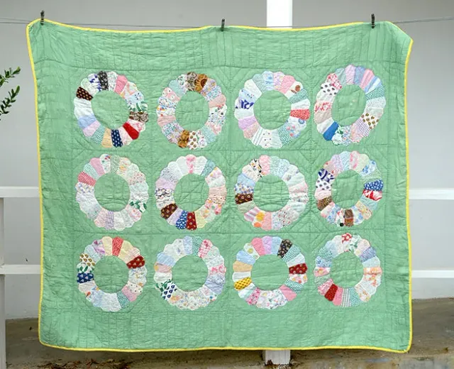 French General Dresden Plate quilt ancien menthe 160x195 cm