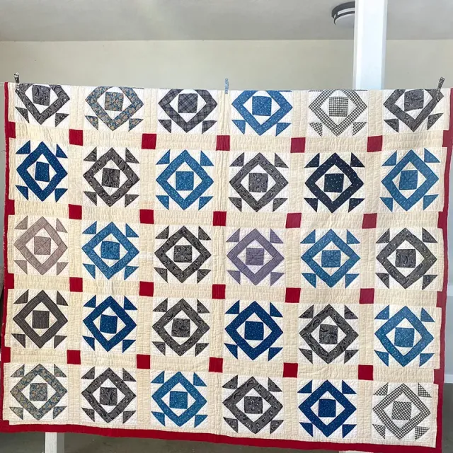 French General Dancing Square quilt ancien coton 165x196