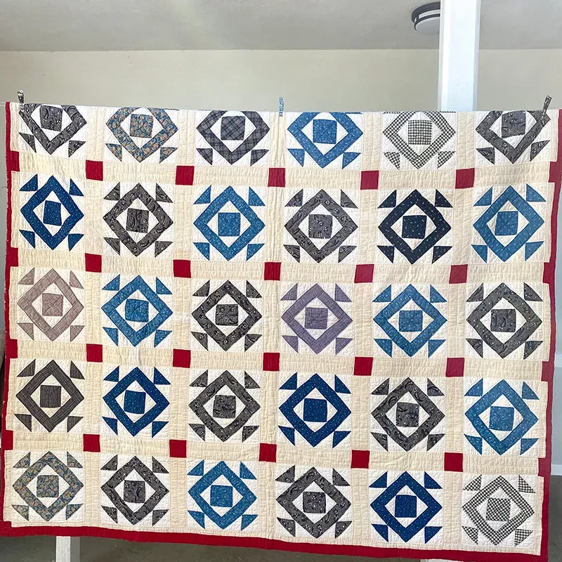 French General Dancing Square quilt ancien coton 165x196