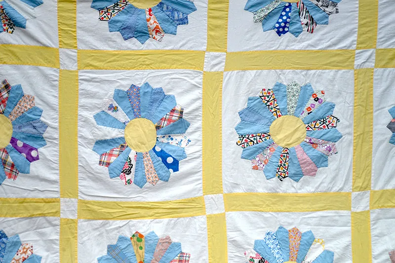 French General Vintage Dresden Plate Quilt Top dessus de quilt bleu