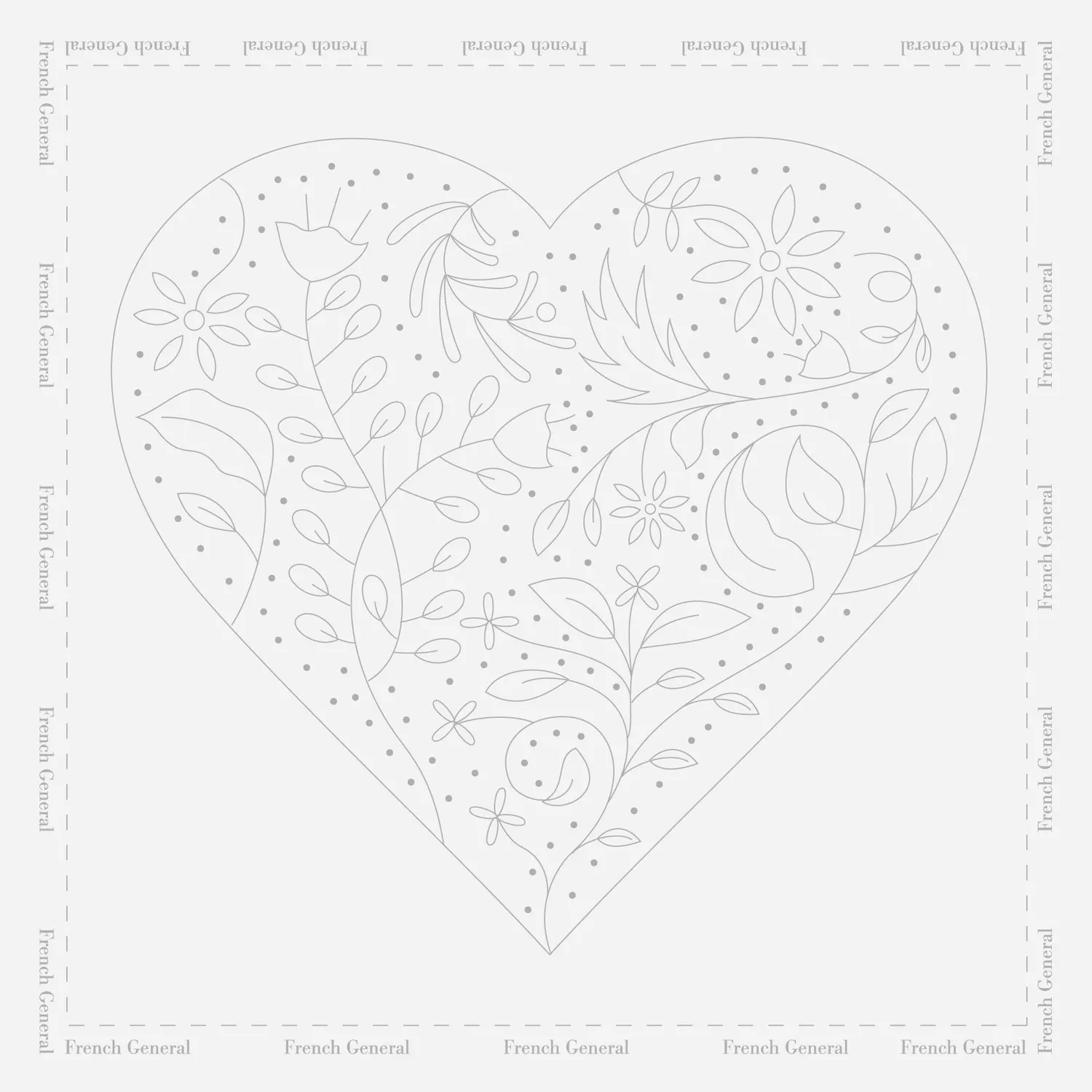 French General Botanical Heart sampler broderie lin