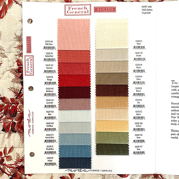 French General Solids carte couleurs tissu coton