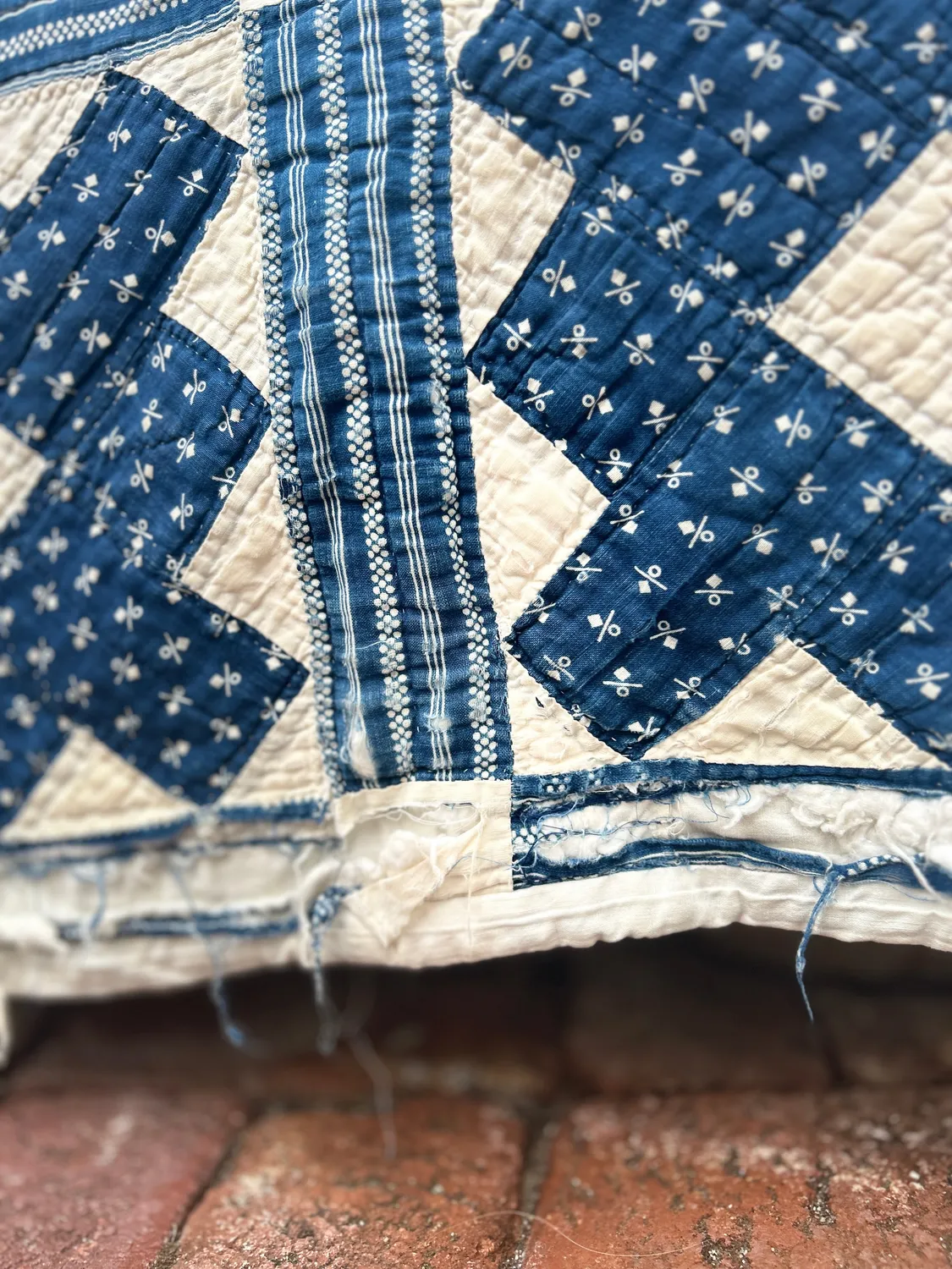 French General Early Indigo quilt ancien coton bleu 178x208 cm