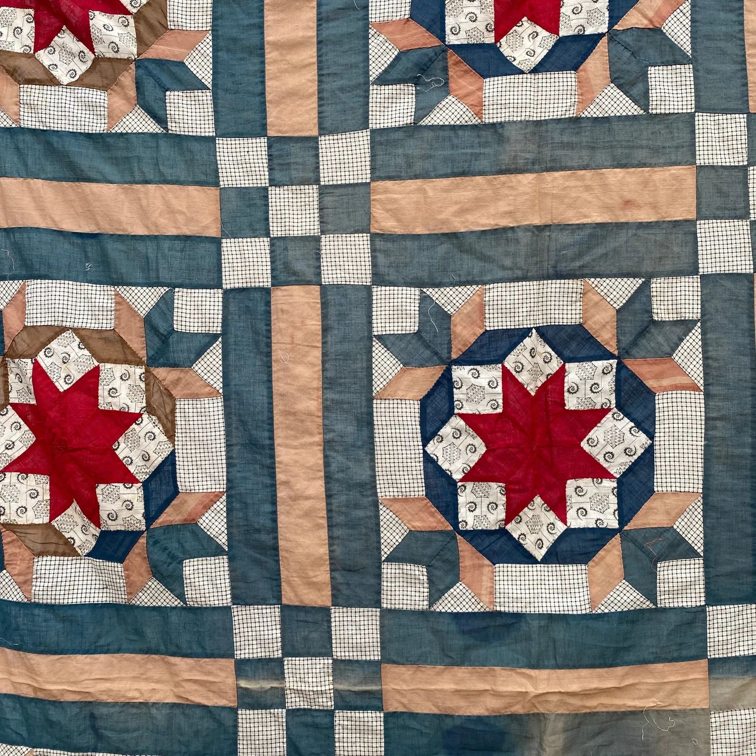 French General Star dessus quilt ancien coton main 170x218cm