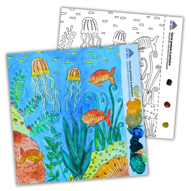 Tribu Indigo fonds marins carte à peindre méduses