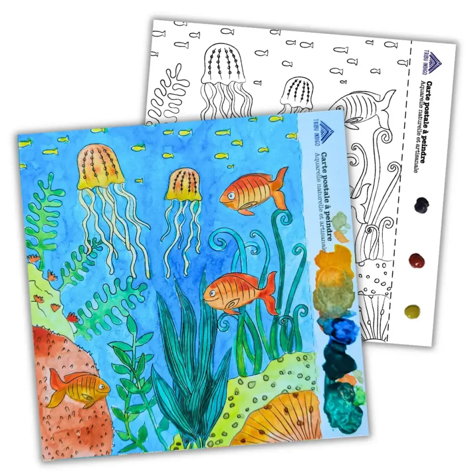 Tribu Indigo fonds marins carte à peindre méduses