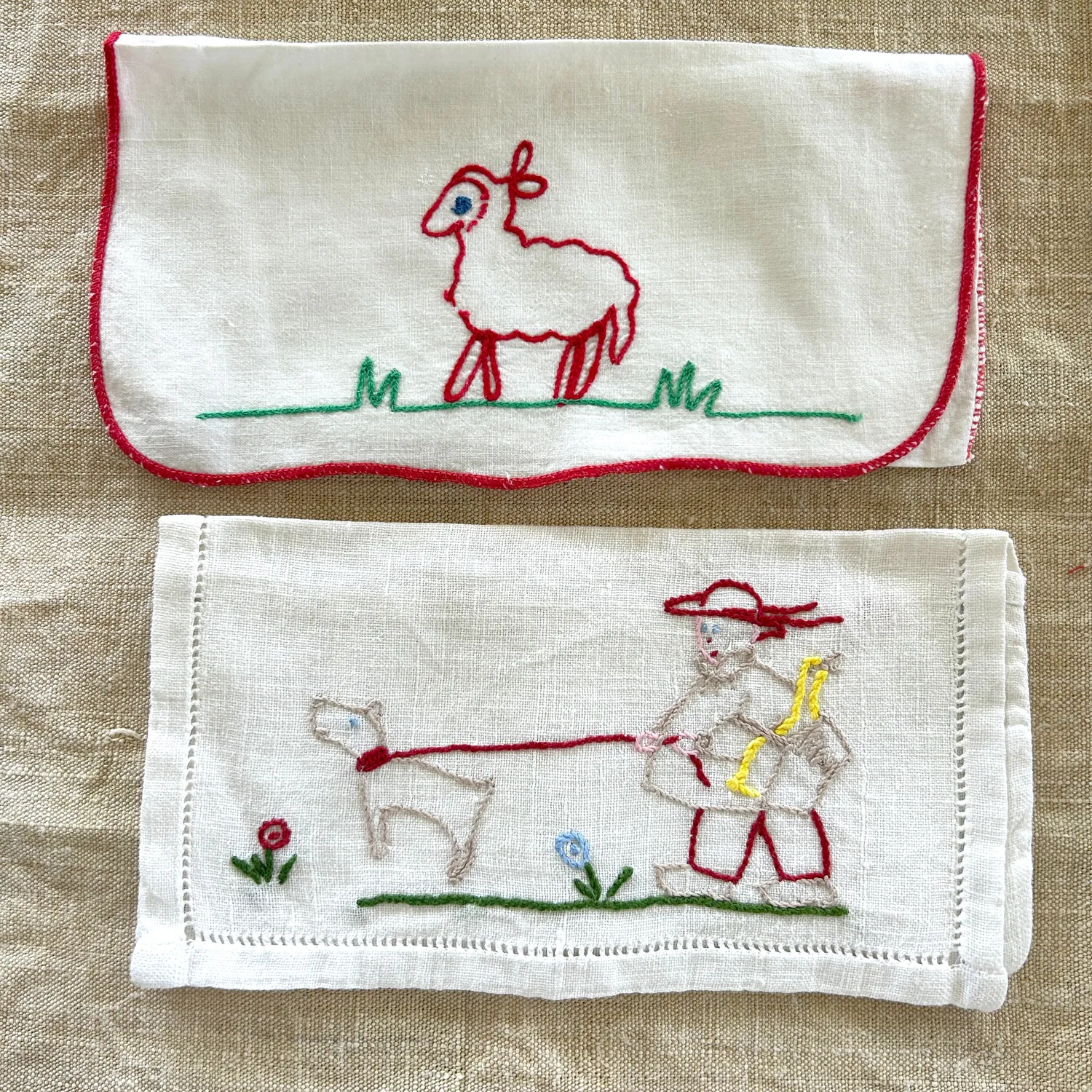 French General porte-serviettes vintage tissu brodé lot de 2