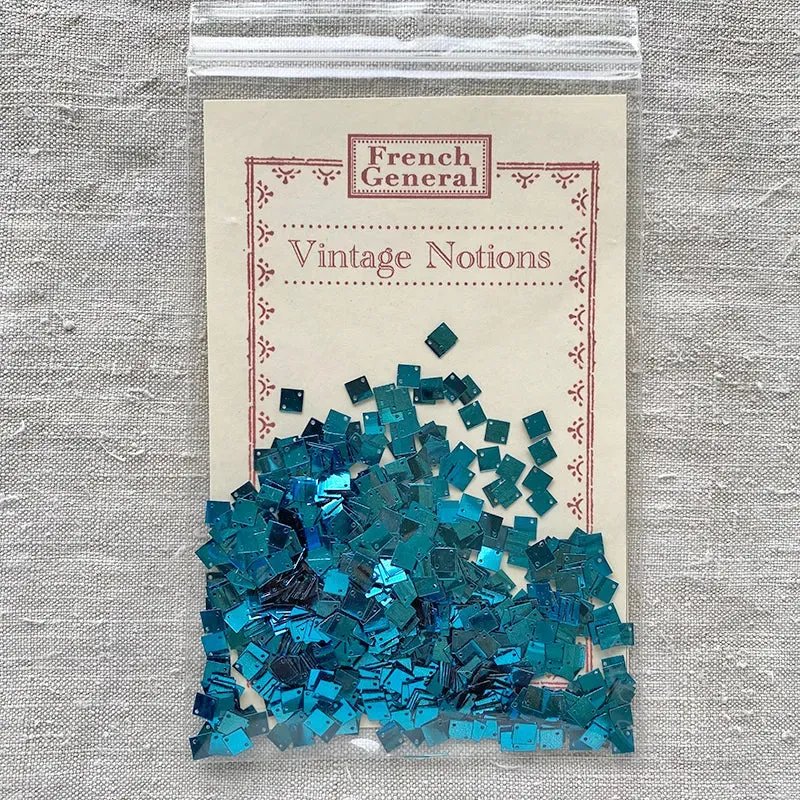 French General Vintage paillettes carrees sarcelle lot 1000